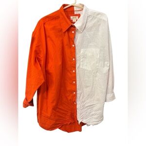 Anthropologie Orange and White Button Down Shirt